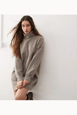 Weekday Vestido corto color topo con cuello vuelto de punto de mezcla de lana Annie exclusivo en ASOS de -Gris