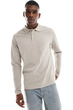ASOS Polo color piedra de manga larga de piqué de -Beis neutro