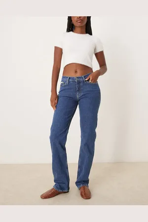 Calvin Klein Vaqueros de pernera recta y talle bajo con lavado medio de -Azul