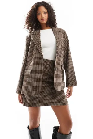 VERO MODA Minifalda de sastre marrón a cuadros de (parte de un conjunto)