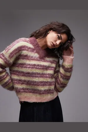 Topshop Jersey a rayas con cuello subido de pico de punto muy mullido de