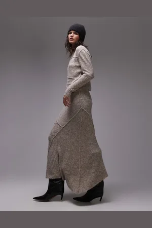 Topshop Falda color con bajo asimétrico de punto de (parte de un conjunto)-Beis neutro