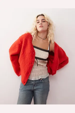 Monki Cárdigan con cuello de pico de punto de hilo mullido de