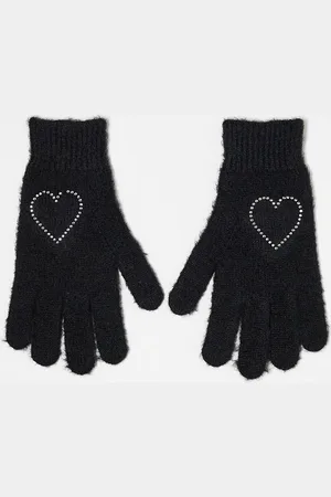 Monki Guantes negros con corazones de strass de