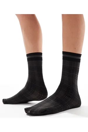 Pretty Polly Calcetines negros traslúcidos a cuadros escoceses de