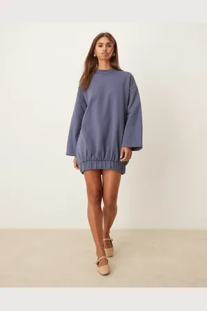 ASOS Vestido corto denim estilo sudadera con mangas de corte cocoon de -Multicolor