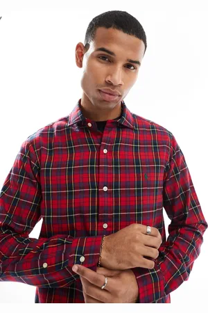 Ralph Lauren Camisa a cuadros rojos y azul marino de corte custom con logo de icono de sarga aterciopelada de