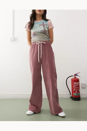 Monki Pantalones de chándal de pernera ancha con raya lateral de pana de -Rojo