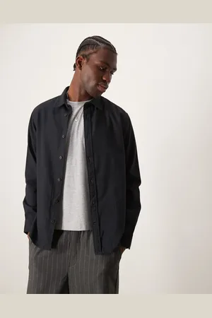 SELECTED Camisa negra extragrande de franela de
