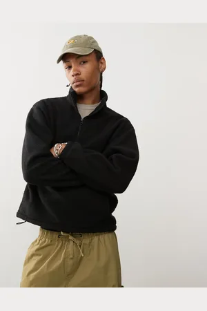 Weekday Sudadera polar negra con media cremallera de borreguito Travis de