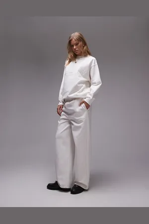 Topshop Joggers color de pernera recta con estampado gráfico Stockholm de (parte de un conjunto)-Blanco
