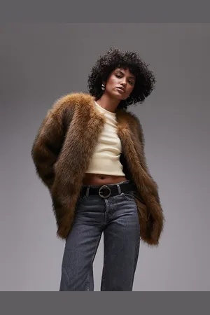 Topshop Abrigo corto sin solapas de piel sintética de