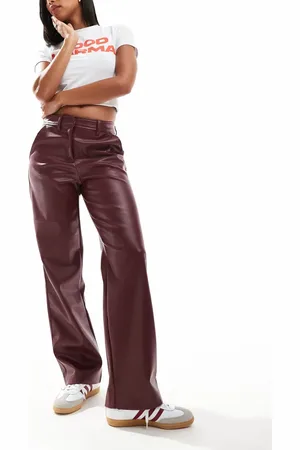 ONLY Pantalones de talle alto de cuero sintético de -Rojo