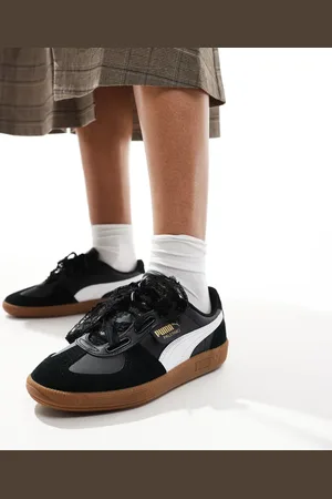 PUMA Zapatillas de deporte negras y blancas con cordones de cinta Palermo de