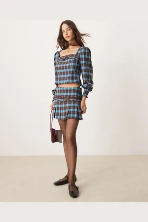 Glamorous Minifalda a cuadros marrones y azules de (parte de un conjunto)