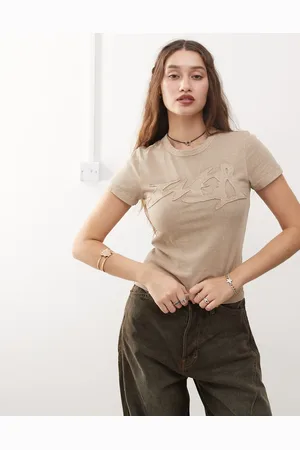 Weekday Camiseta lavado de corte estilo años 90 con aplicación gráfica Freja de - neutro