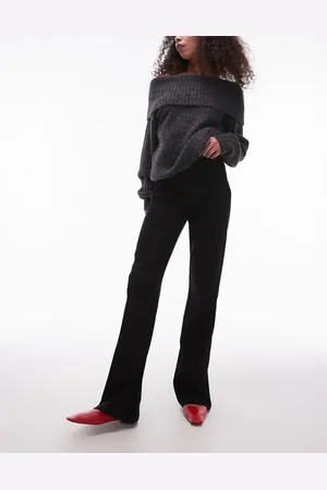 Topshop Pantalones negros de pernera recta con jaretas de canalé de