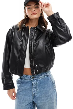 ASOS Chaqueta bomber negra de corte depurado de tejido efecto cuero de
