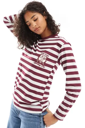 ASOS Camiseta a rayas de manga larga con bordado "New York Sporting Club" de -Rojo