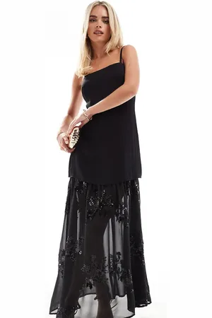 Forever New Vestido largo con diseño adornado de tejido transparente de