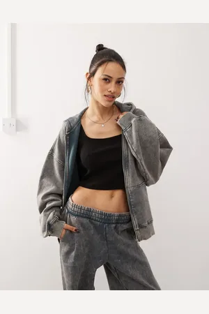 Weekday Sudadera azul extragrande con capucha, lavado ácido y cremallera de (parte de un conjunto)