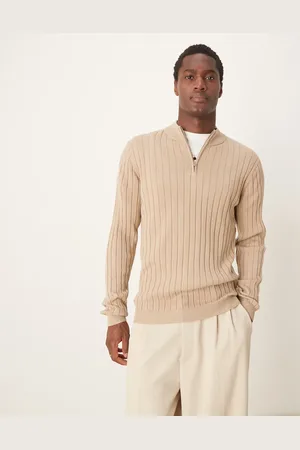 ASOS Jersey color topo básico y ajustado con cremallera corta de canalé de -Beis neutro