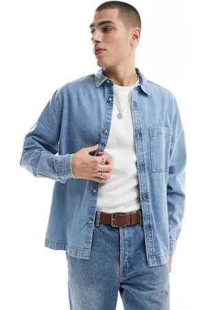 ASOS Sobrecamisa vaquera azul con pespuntes en contraste de