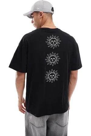 JACK & JONES Camiseta negra extragrande con estampado de sol en la espalda de