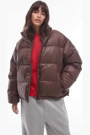 Topshop Chaqueta bomber marrón acolchada de