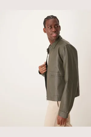 ASOS Chaqueta Harrington corta caqui de cuero sintético de
