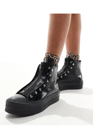 Converse Zapatillas de deporte negras de cuero Chuck Taylor All Star Hi Lift de