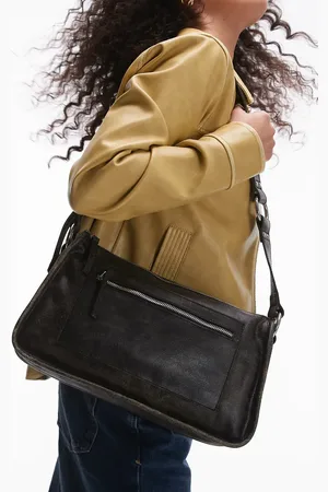 MANGO Bolso de hombro cuadrado de tejido efecto cuero desgastado