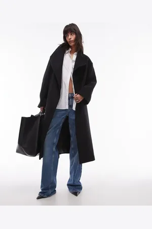 MANGO Chaqueta negra con detalle de lazada en la cintura de mezcla de lana de
