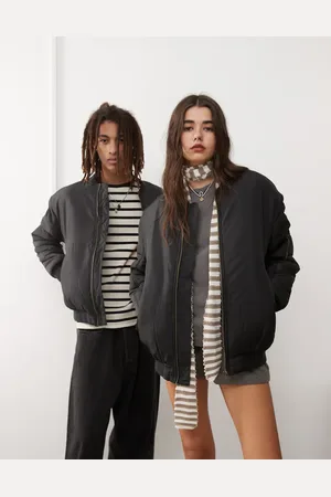 Reclaimed Chaqueta bomber negra unisex extragrande de