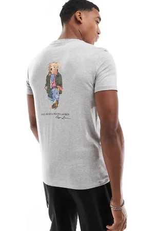 Ralph Lauren Camiseta gris jaspeado con estampado trasero de oso Explorer de
