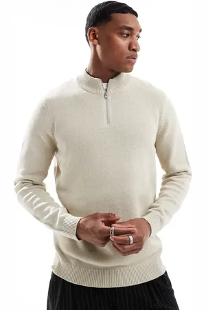 ASOS Jersey color con cremallera corta de punto de grosor medio de -Beis neutro