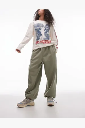 Topshop Joggers caquis ultragrandes con bajos ajustados de -Sin color