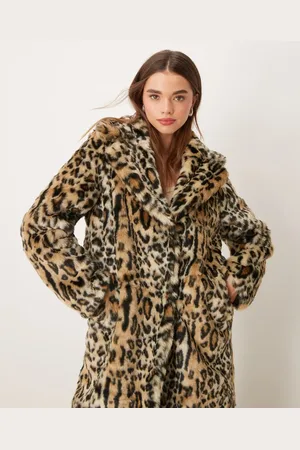New Look Abrigo con estampado de leopardo de piel sintética de