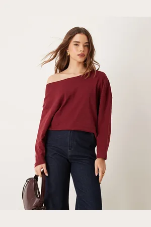 ASOS Top de manga larga con hombro caído de -Rojo
