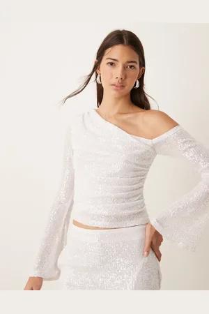 ASOS Top fruncido con cuello asimétrico de lentejuelas de