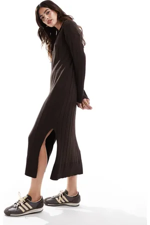 VERO MODA Vestido largo marrón chocolate con cuello de pico Aware de