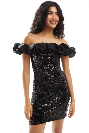 Object Vestido corto con detalle de volante en el tirante de lentejuelas de