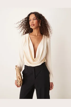 ASOS Body color ostra con diseño desbocado de satén de -Beis neutro