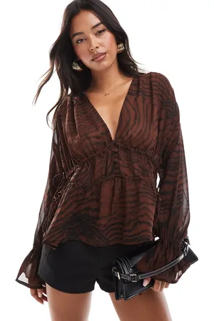 ASOS Blusa chocolate a rayas de chifón suave de -Multicolor