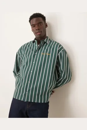 ASOS Camisa y blanca a rayas de corte cuadrado extragrande con detalle bordado de