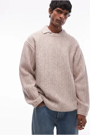 Topman Jersey color con cuello redondo de canalé de -Beis neutro