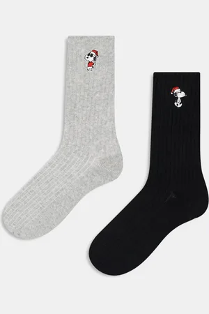 Hollister Pack de 2 pares de calcetines de color gris y negro con diseño original de Snoopy de