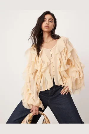 ASOS Blusa con volantes sin rematar Ultimate de -Marrón