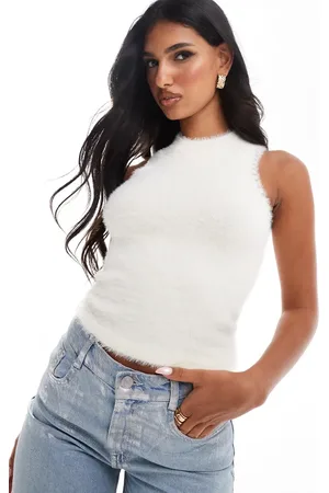 The Frolic Top color sin mangas de punto con ribete de perlas exclusivo de -Blanco