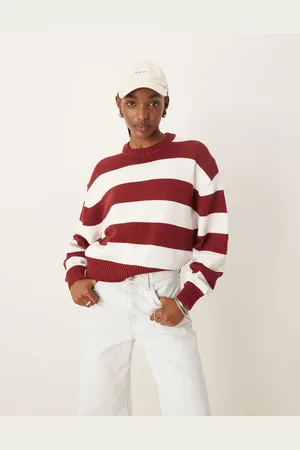 Pimkie Jersey burdeos a rayas con cuello redondo de -Multicolor
